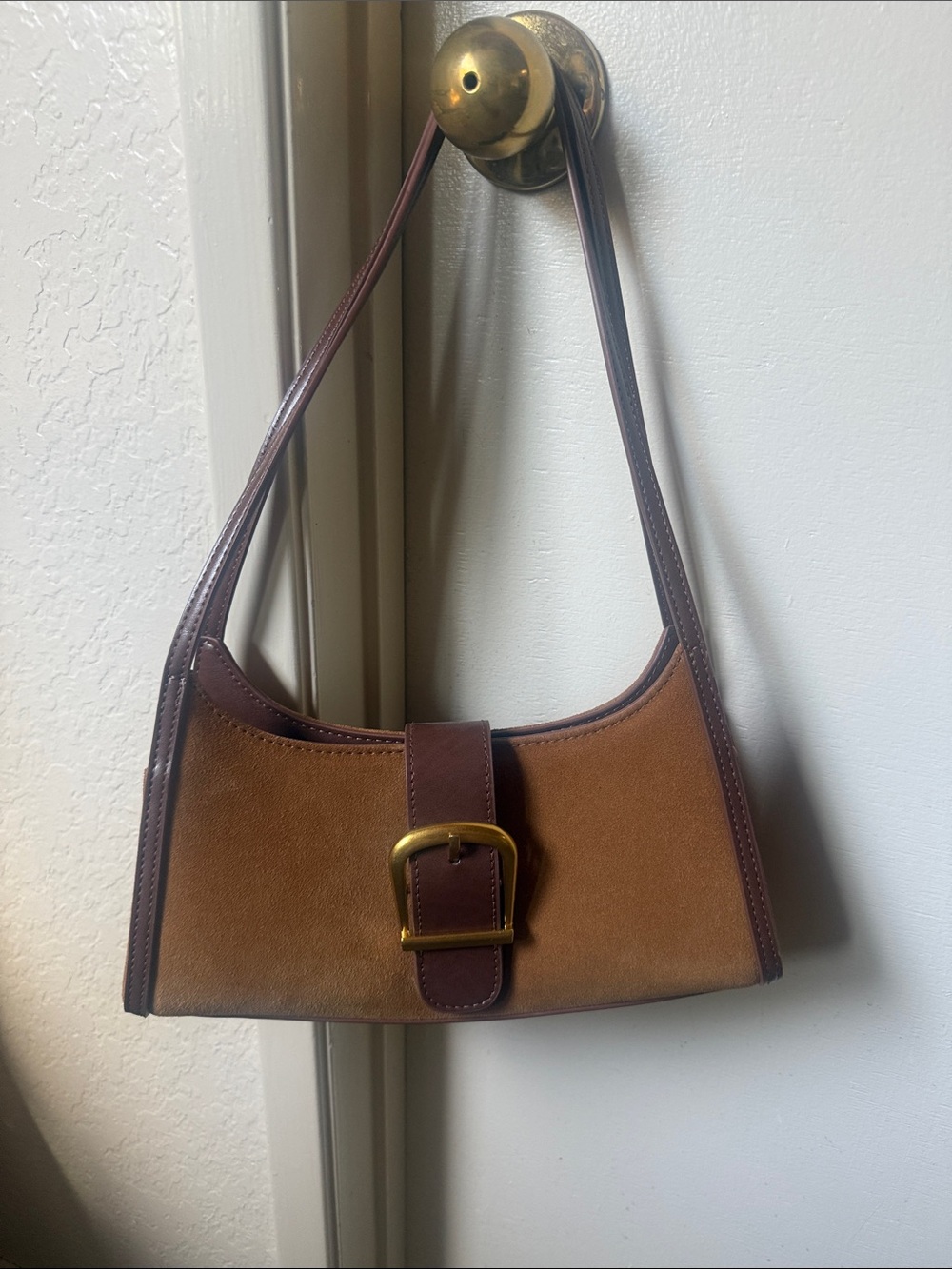 ASOS faux suede brown buckle shoulder bag